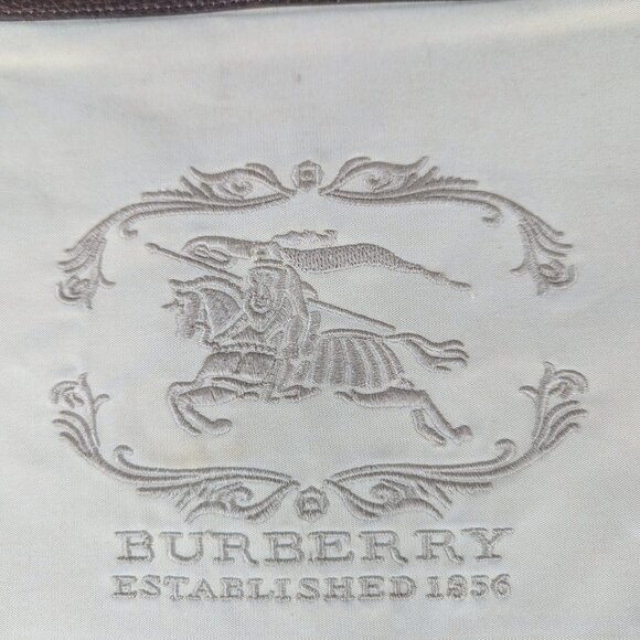 Authentic BURBERRY Beige Embroidered Tote Bag Brown Leather Canvas Logo Large - Picture 6 of 10